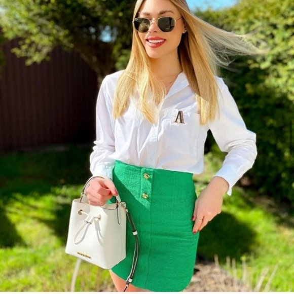 NWT ZARA 2 PIECE TEXTURED BLAZER + SKIRT APPLE GREEN - Picture 5 of 8